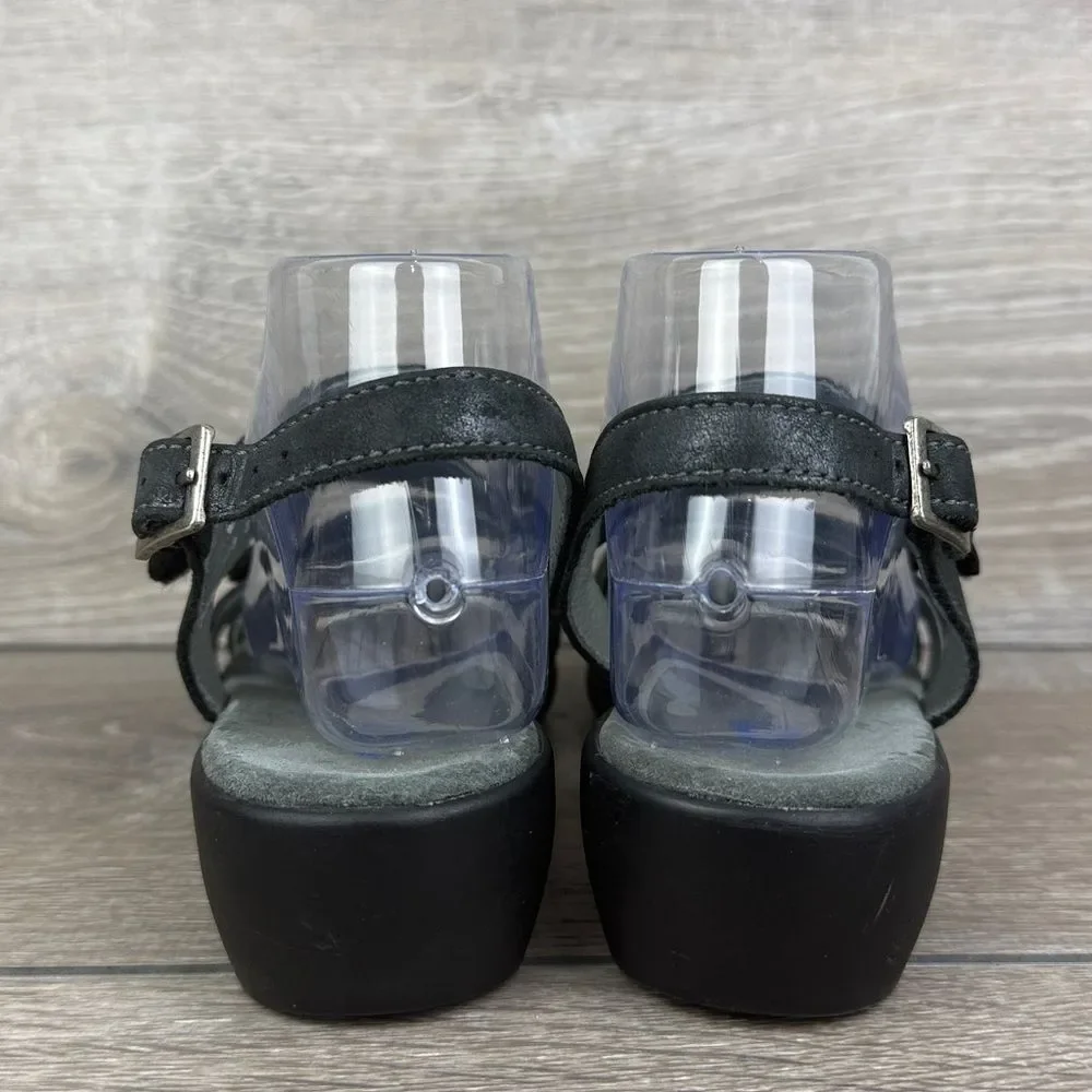 Wolky Fria Women’s Sz 9/EU 39 Black Crackled Leather Slingback Hook & Loop Shoe